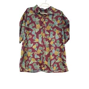 Cooke‎ Street Mens Shirt 2XL Burgundy Purple Pineapple Floral Hawaiian Aloha